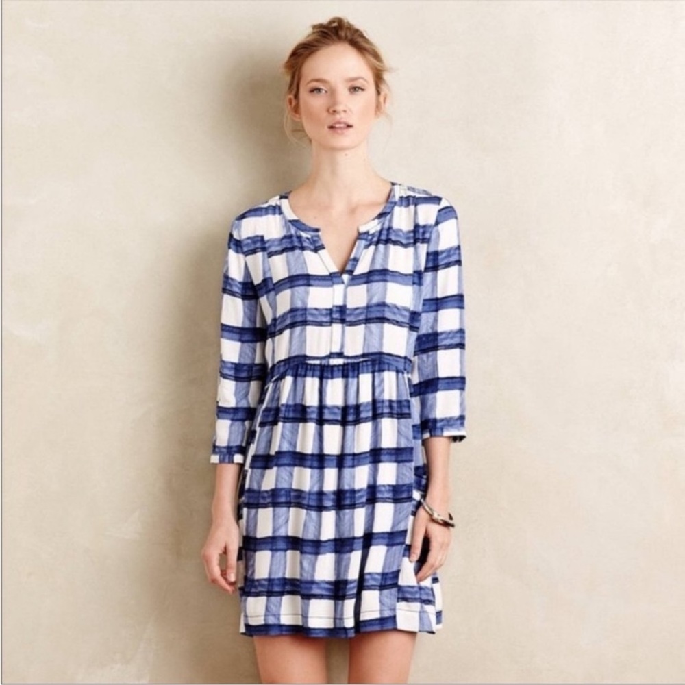 Anthropologie Maeve Devery Dress Blue White Size XS